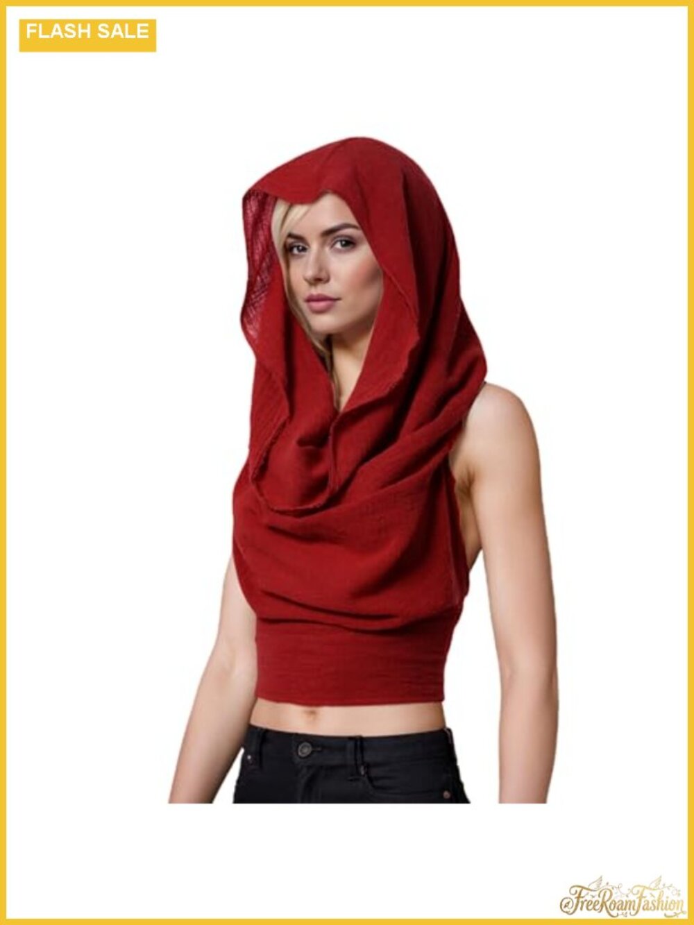 Boho Cropped Hooded Tank Top with Open Back Cross Wrap